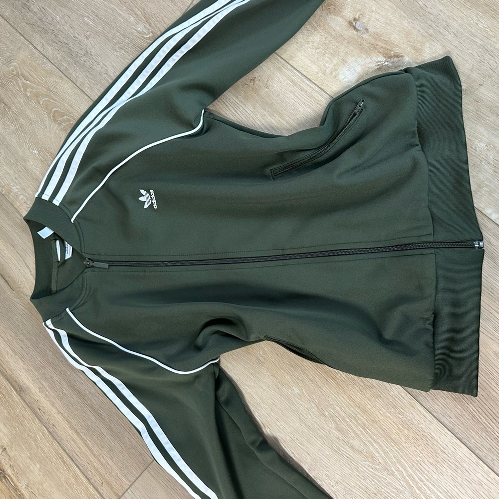 Adidas Olive Jacket with White Stripes